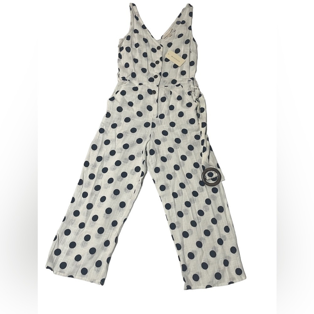 Monteau Pants & Jumpsuits Linen Blend Polka Dot Tank Jumpsuits Women's XS - Picture 4 of 8